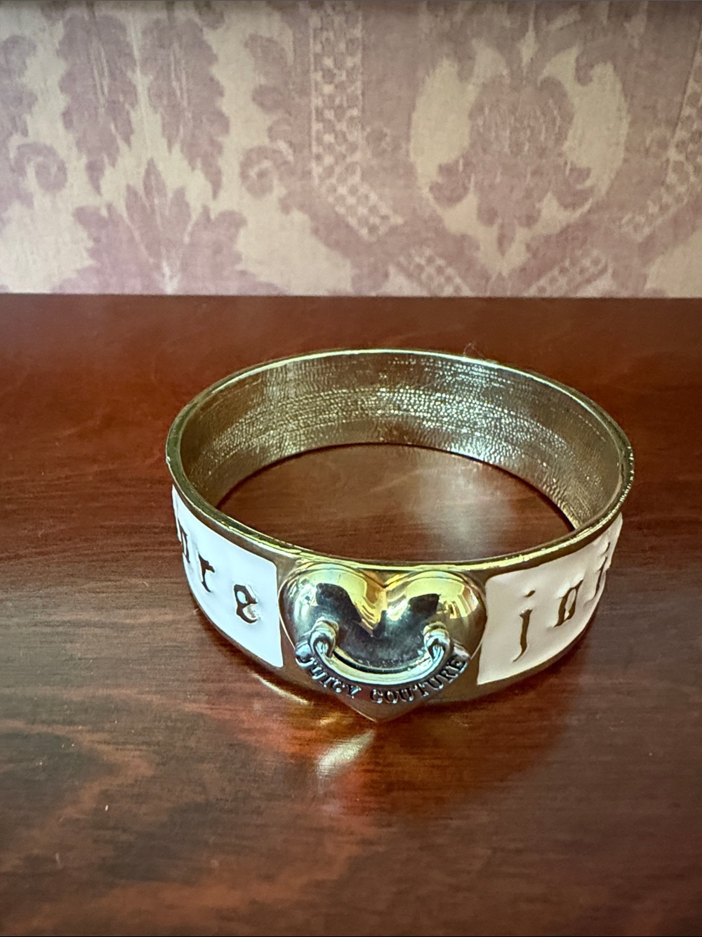 Vintage Pink Enamel and Gold Heart Juicy Couture Bangle Bracelet